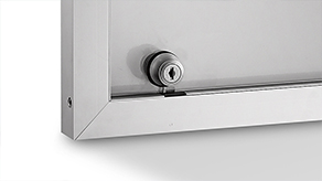 Serrure sur verre, ouvrant sur pivots